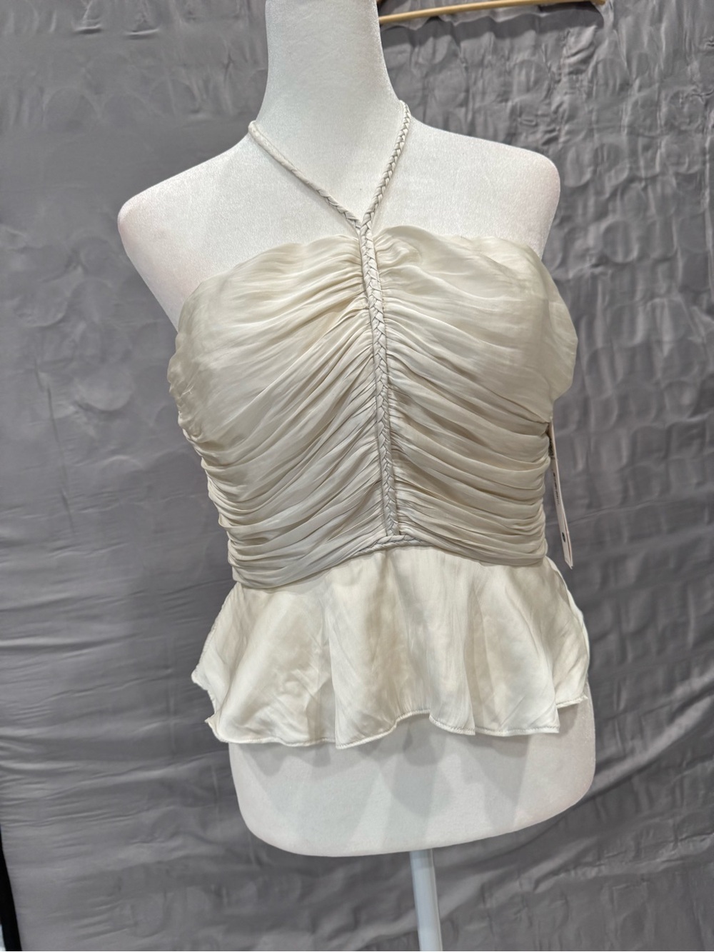 Aqua Cream Ruched Halter Peplum Camisole